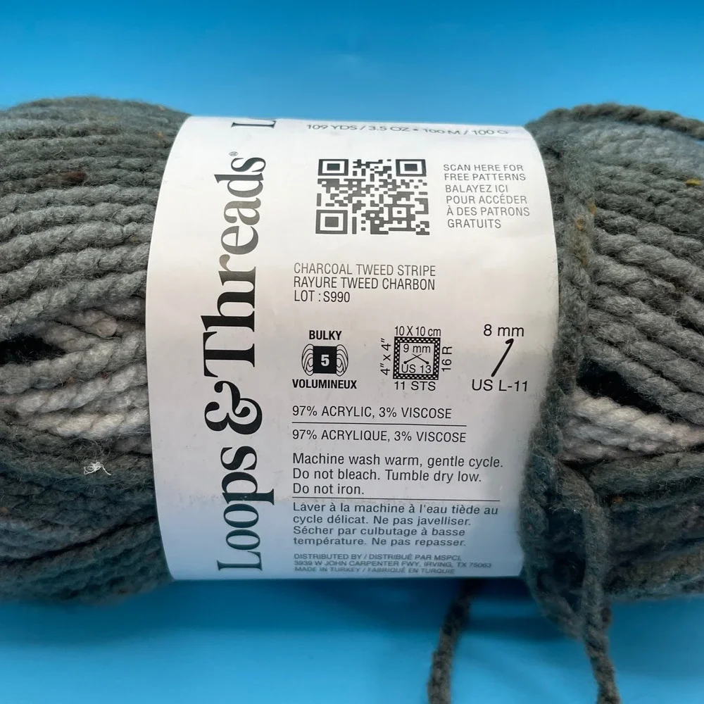 Loops‎ & Threads Yarn Charisma Charcoal Tweed Stripe Grey Bulky Acrylic Blend